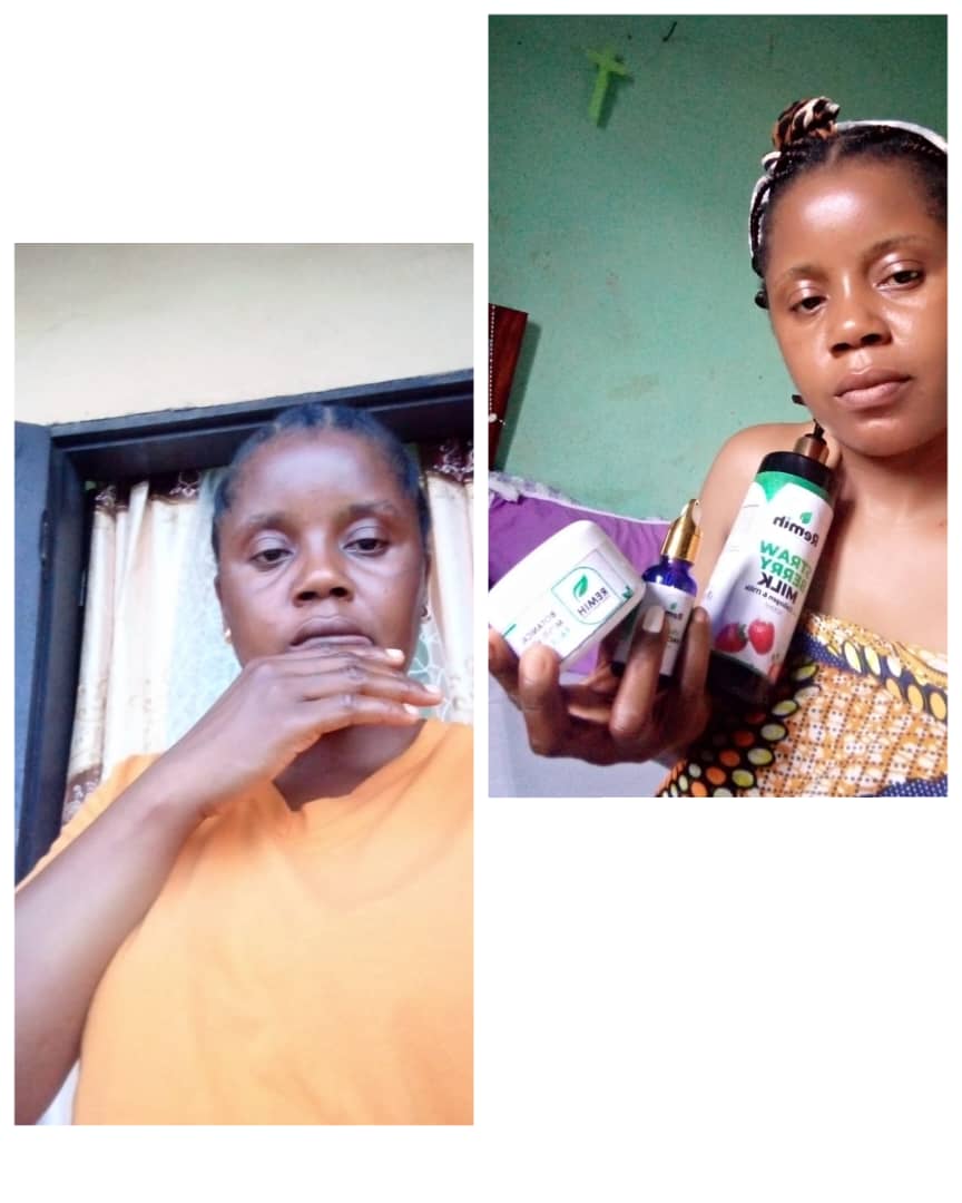 testimonial image of two customers showcasing myremih skincare product purchased from the website.